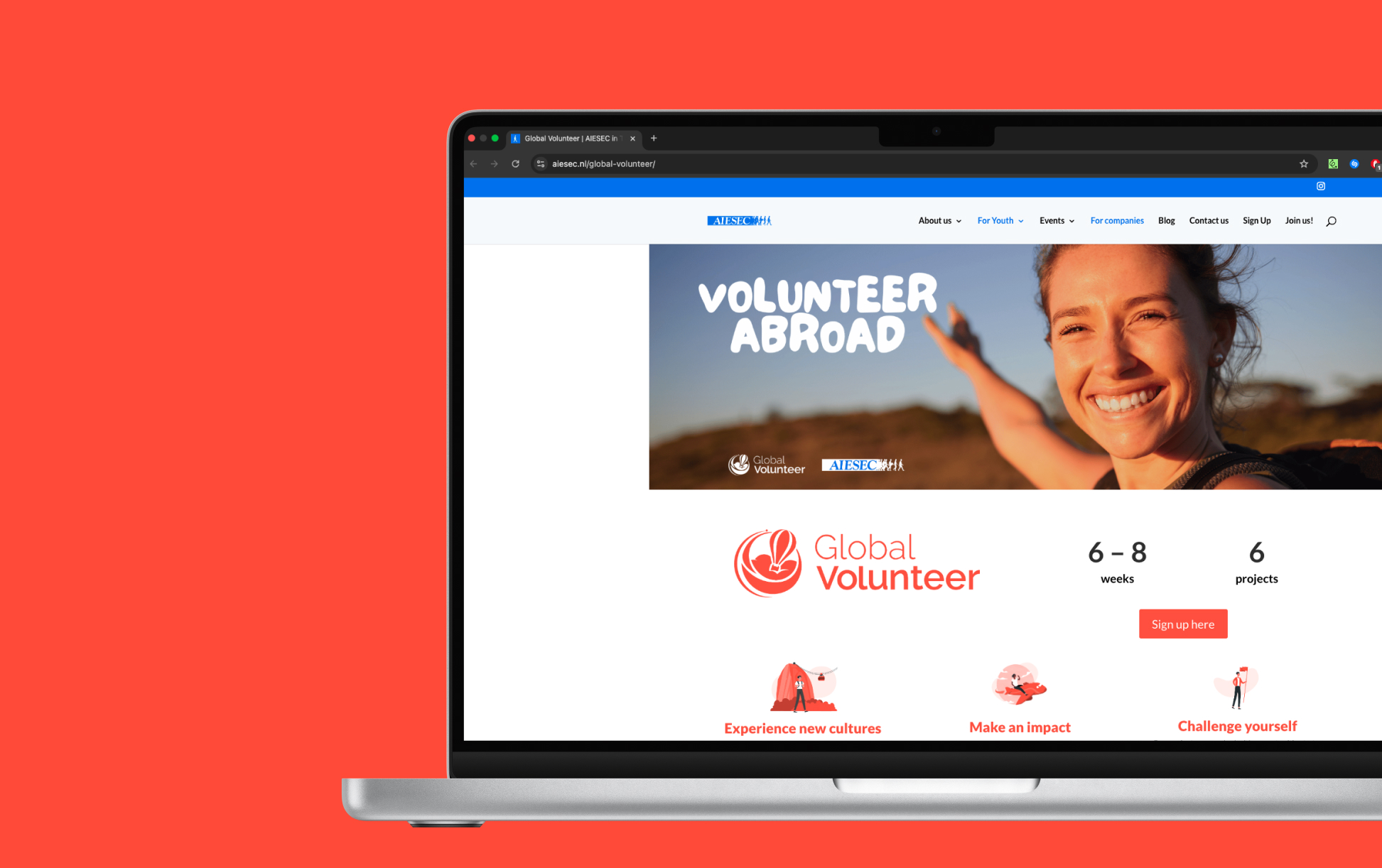 Laptop mit AIESEC Niederlande Website geöffnet